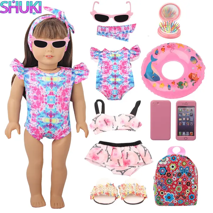 Maillot de bain pour poupée, pantoufles circulaires de natation, lunettes de soleil, sac à dos pour 