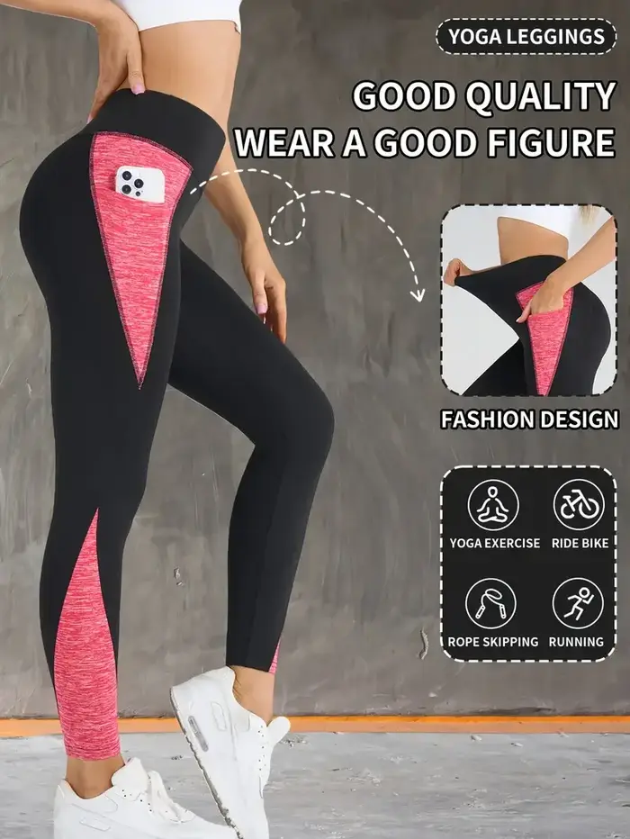 Pantalon de Yoga avec poches latérales, Patchwork de couleurs contrastées, taille haute, contrôle du