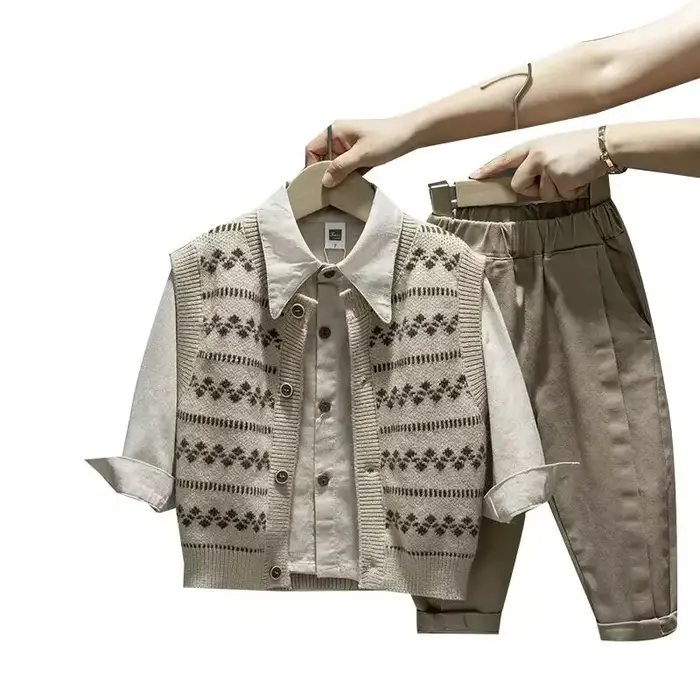 Ensemble chemise et pantalon en fibre trempé pour bébé garçon pull avec glaçage tenue pour enfant printemps automne 2024 occasions spéciales sorties en famille visite chez les grands-parents