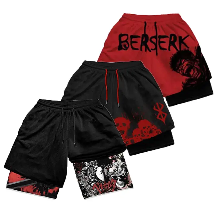 Anime sport Fitness course Jogging Performance Shorts hommes Shorts 2 en 1 bicouche Shorts imprimer 