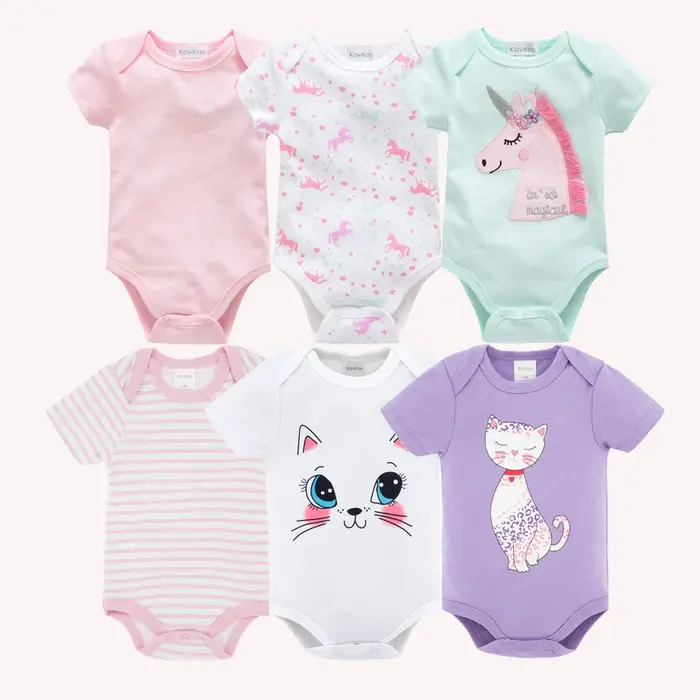 Kavkas – body pour bébés filles, 6/3 pièces/lot, vêtements d'été en coton pour bébés, manches courte