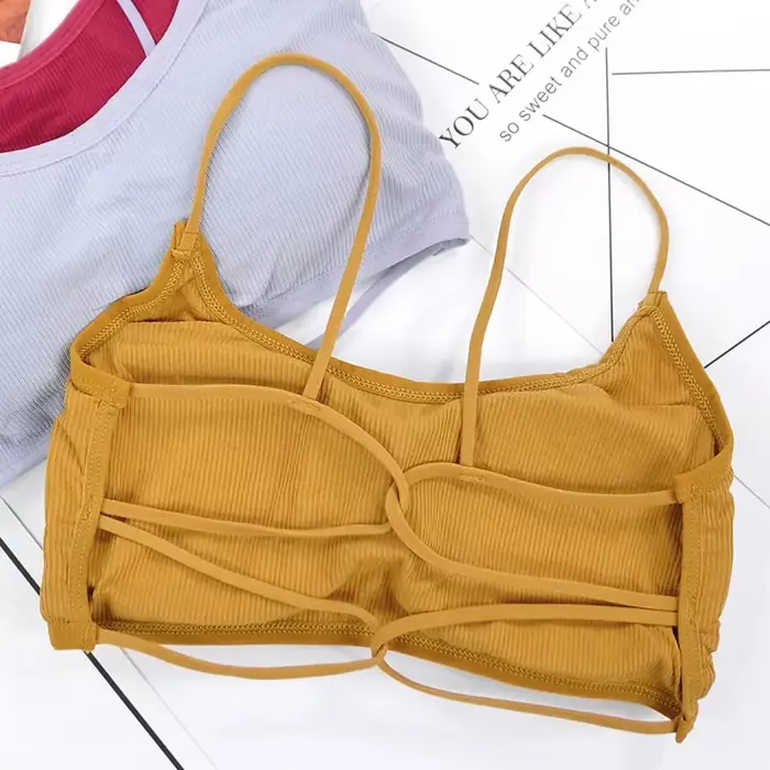 Soutien-gorge de sport amovible sans armatures, avec bretelles fines élastiques, dos élégant, rembou