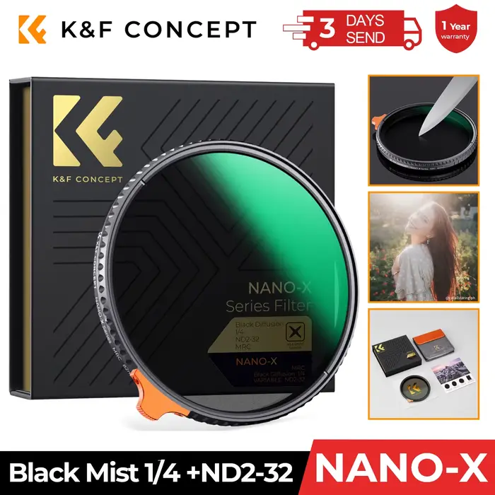 K & F CONCEPT ND2-32 1/4 filtre de caméra à Diffusion de brume noire lentille Variable 2 en 1 filtre