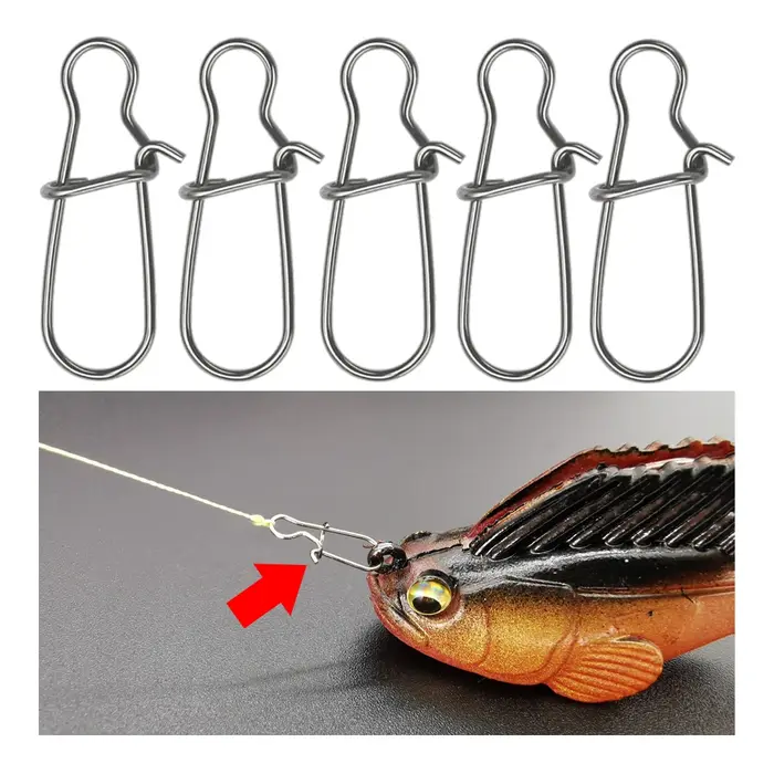 Mousquetons de pêche en acier inoxydable, 50 pièces, connecteur de pêche à percussion, crochets, cli