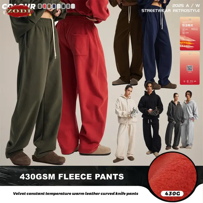 ZODF 2025 hiver 430gsm homme polaire pantalon droit unisexe décontracté surdimensionné épais garder 