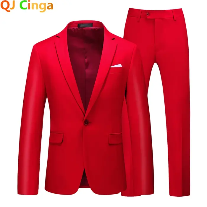 Costume Homme 2 Pièces Rouge 2026, Ensemble de Mariage et de Soirée (Veste et Pantalon), Taille Asia