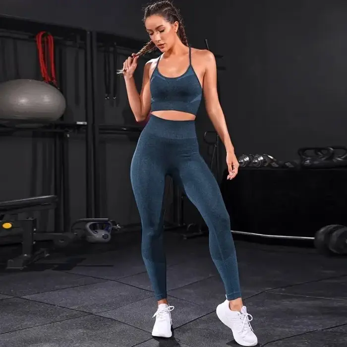 Ensemble de yoga femme 2 pièces sans couture leggings taille haute et survêtement