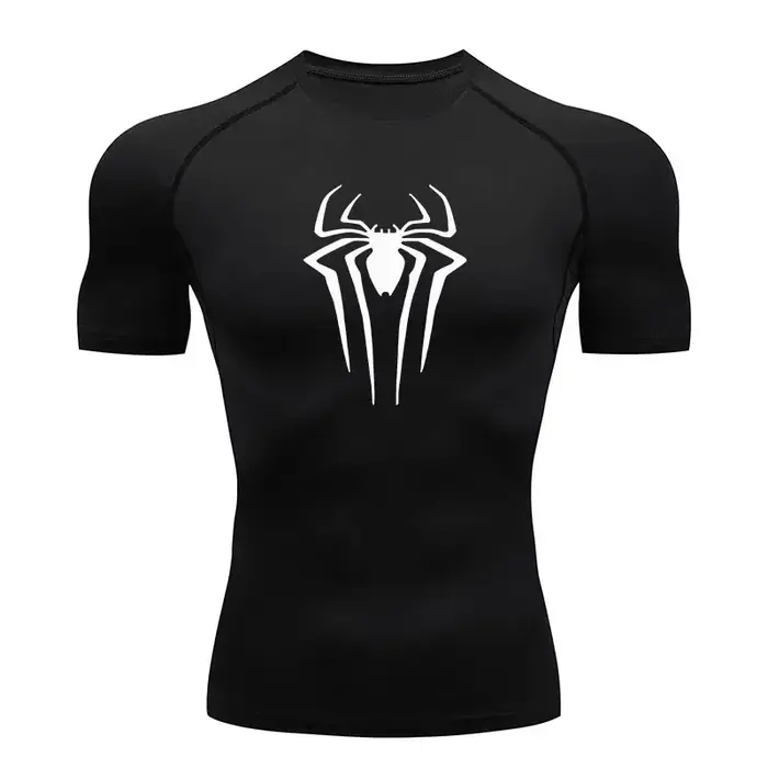 T-shirt compression fitness Y2K spider print 2024 - Haut musclé homme sport été serré