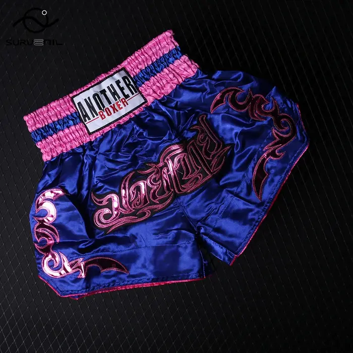 Muay Thai pantalon broderie short de boxe femmes hommes Satin combat Kickboxing maillot d'entraîneme