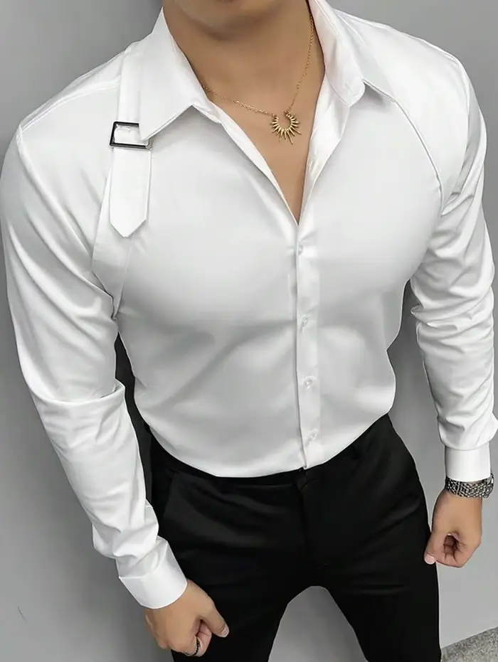 Chemise à manches longues boutonnée pour homme, couleur blanche unie, style décontracté et professio