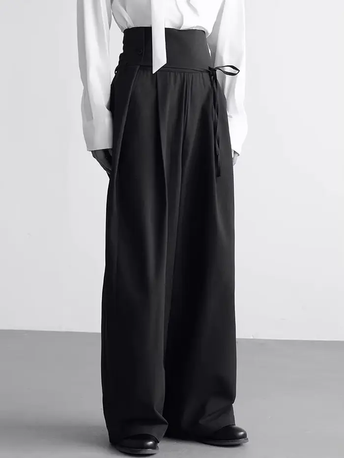 Mauroicardi printemps automne longue ample décontracté Baggy fluide doux noir jambe large pantalon h