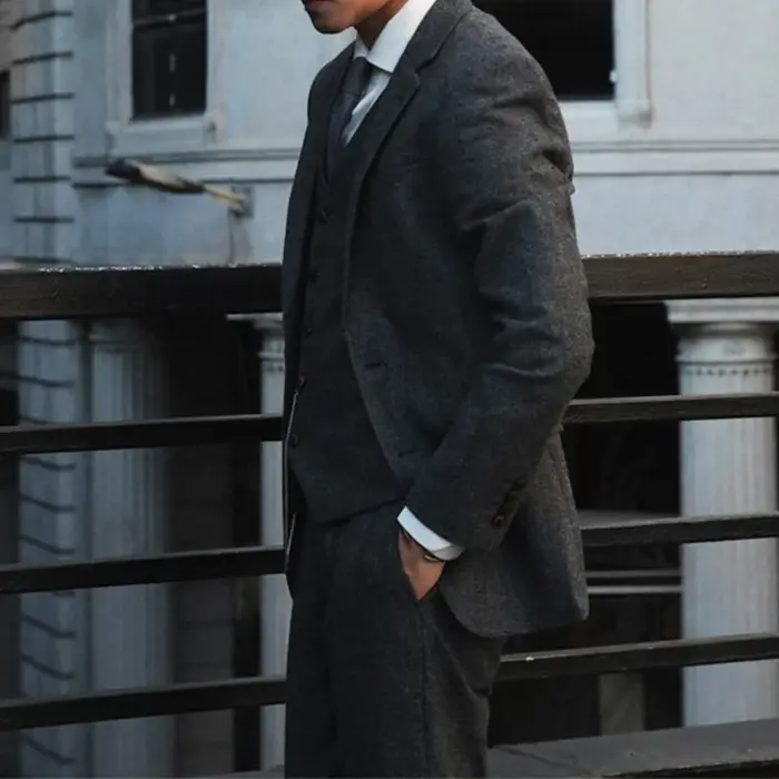 Costume trois pièces rétro britannique Yuppie pour hommes, Style Peaky Blinders, en laine Tweed, à c