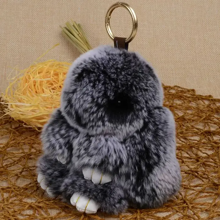 LFPU véritable lapin pendentif porte-clés réel Rex lapin forme fourrure porte-clés moelleux sac voit