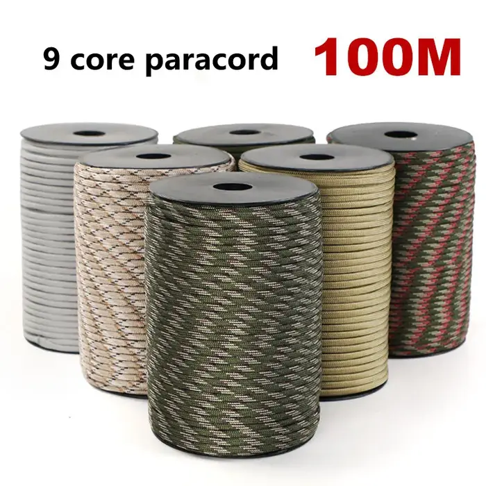 Corde paracorde à 9 cœurs, Standard militaire 100/50M 550, 4mm, cordon de Parachute extérieur, parap