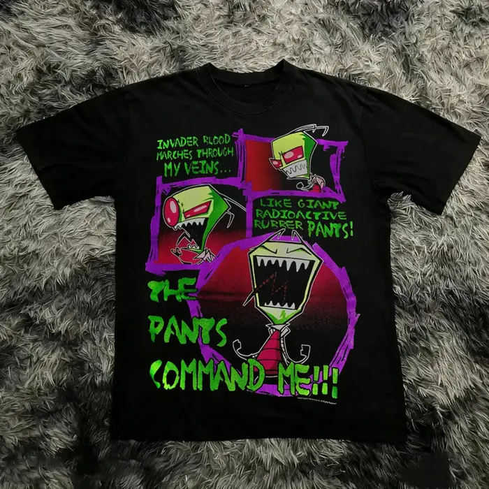 T-shirt vintage à manches courtes imprimé Invader Zim, style rétro unisexe, graphique années 90, nos