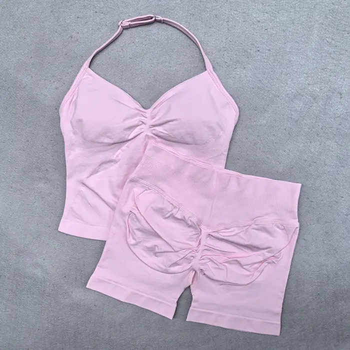 Ensemble de Yoga 2 pièces pour femmes, débardeur à bretelles réglable sans couture, short de sport f