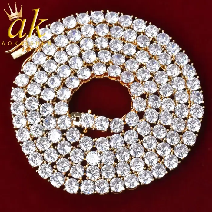 Aokaishen – chaîne de Tennis pour hommes, collier plaqué or véritable, Hip Hop Rock Street, bijoux à