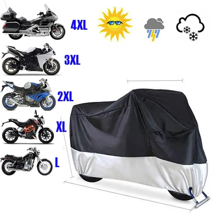 Tout nouveau S M L XL 2XL 3XL 4XL universel extérieur UV protecteur étanche Moto couverture Bache Fu