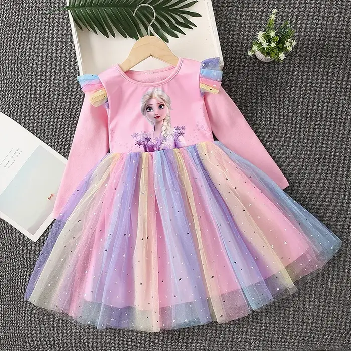 Robe de princesse à manches longues pour filles, vêtements de fête pour enfants, Elsa, la reine des 
