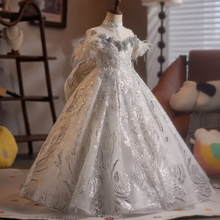 Robe longue pour enfants, Costume de princesse d'anniversaire pour filles, tenue de fête de spectacl
