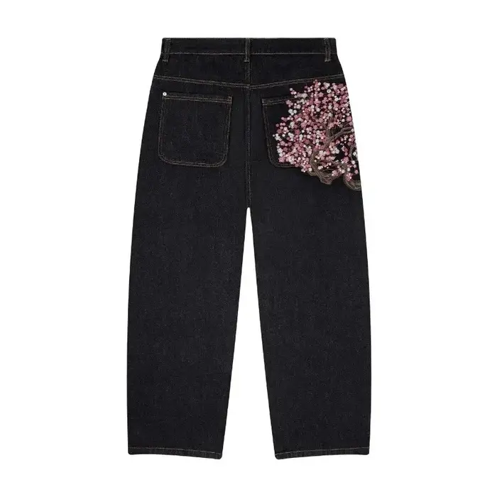 Y2K Harajuku jean Goth vintage fleur de prunier motif brodé pantalon à jambes larges hommes femmes d