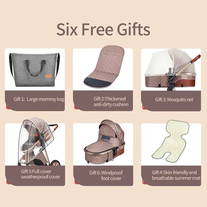 Landau de luxe 3 en 1, poussette pour bébé de paysage haut avec siège réversible, poussette pliante 