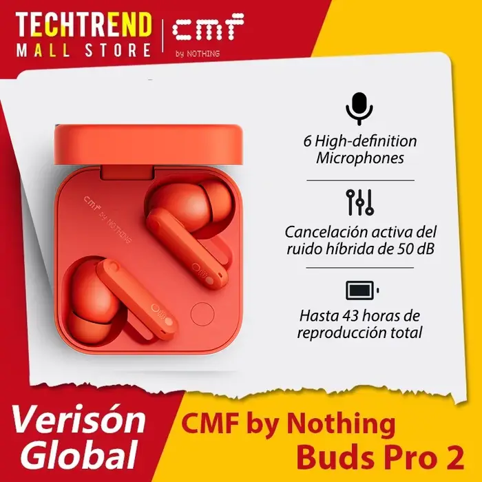 Global Verison CMF by Nothing Buds Pro 2 50 dB Hybrid Active Noise Cancellation Wireless Earbuds 6 H