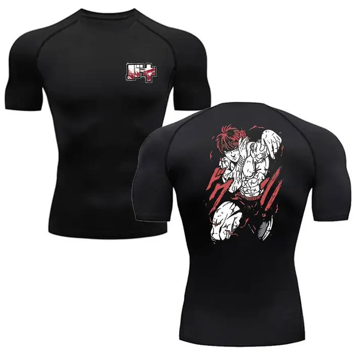 T-shirt d'entraînement et d'exercice Anime Baki Hanma hommes T-Shirt de course chemise de Compressio