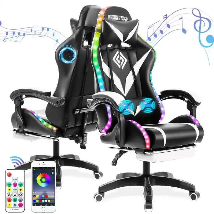 Chaise de jeu à 135 degrés, lumière RGB, chaise de bureau, haut-parleur Bluetooth, chaise d'ordinate