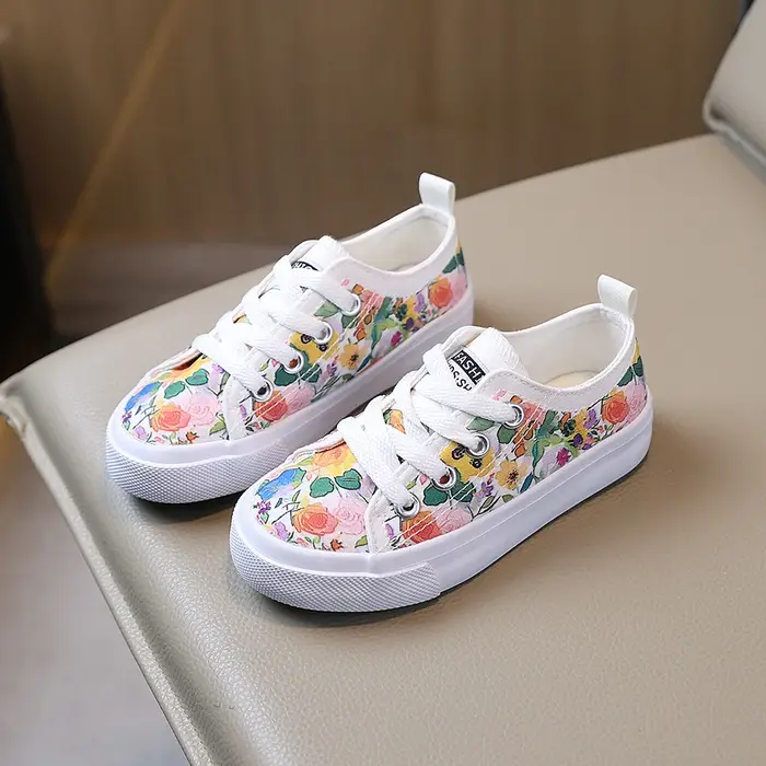 COMFY KIDS – chaussures basses en toile pour filles de 3 à 12 ans, imprimé Floral, Style frais, tiss