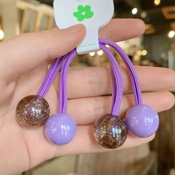 Élastiques à cheveux avec perles rondes remplies de poudre, très extensibles, pour enfants et filles