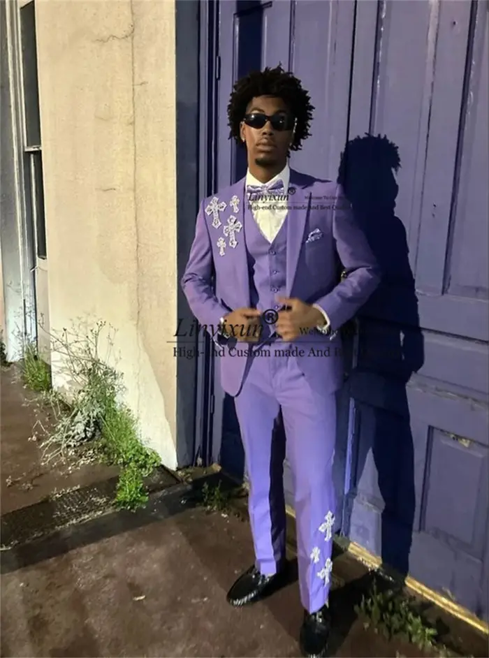 Ensemble blazer et pantalon slim pour hommes, smokings slim pour marié, costume violet imbibé, fête 