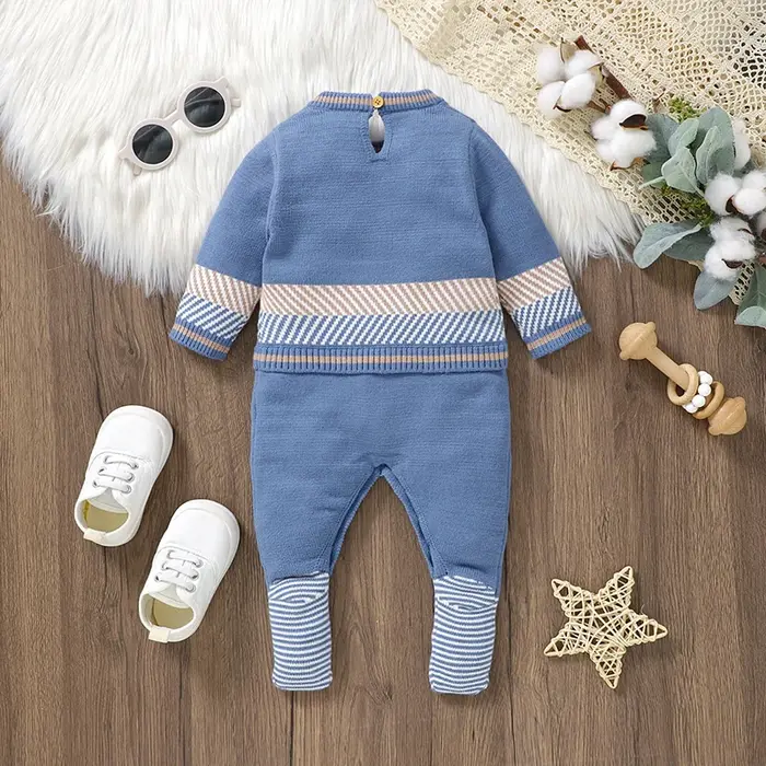 Barboteuse bleue en tricot à manches longues pour bébé, combinaisons pour nouveau-né garçon, combish
