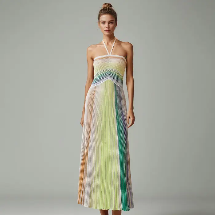 Robes amincissantes de couleur pour femmes, col licou, sans manches, taille haute, tempérament minim