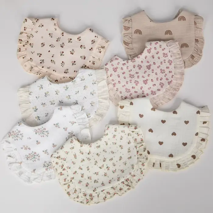 Bavoirs pour bébé imprimés de fleurs, serviette de salive réglable, bord à volants, mousseline de co