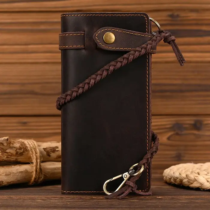 Newsbirds en cuir véritable Long portefeuille poignet ceinture sangle chaîne portefeuille cadeau de 