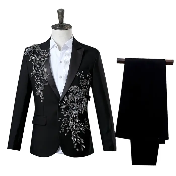 Costume deux pièces élégant pour hommes, avec des appliques, pour Banquet de mariage, hôte de danse,