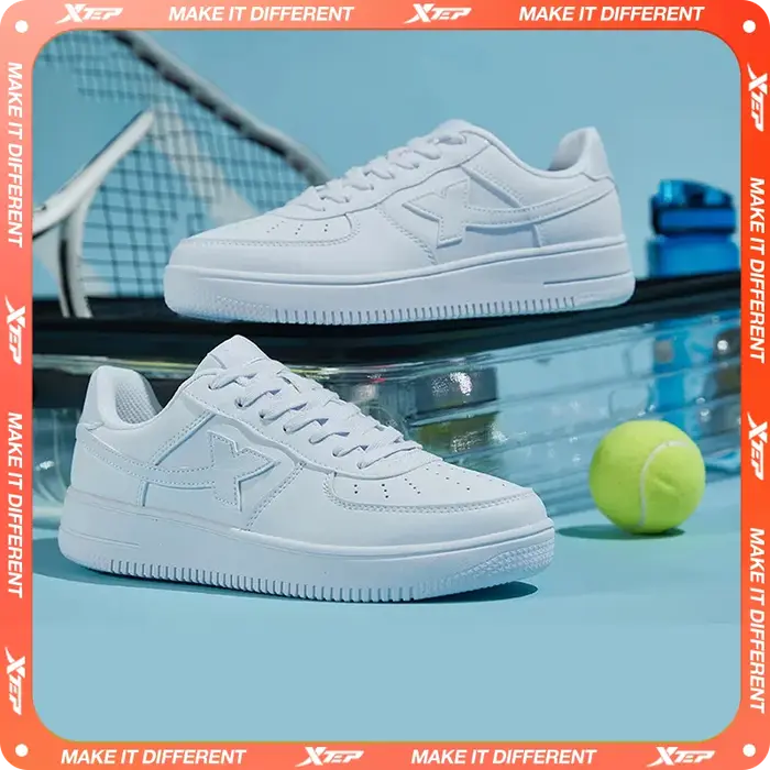 Chaussures de skateboard Xtep antidérapantes et résistantes à l'usure - Baskets unisexes blanches pour couple