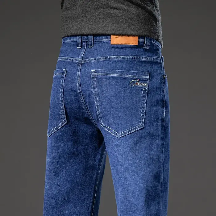 Jean droit en Denim pour hommes, pantalon en Denim, Style classique, extensible, décontracté, grande