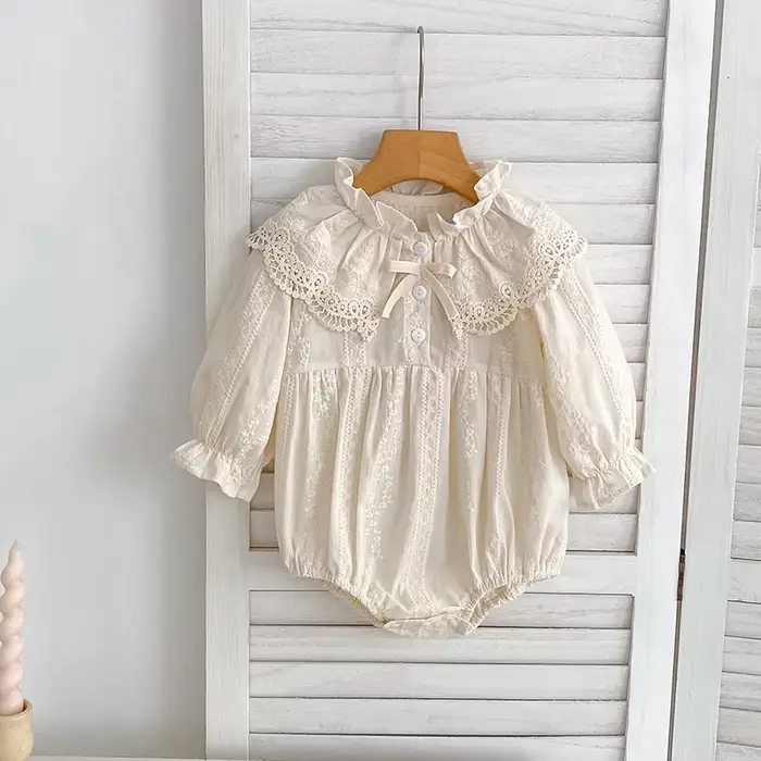 Body pour nouveau-né de 0 à 2 ans, vêtements à la mode, barboteuse en dentelle, col Peter Pan, nœud 