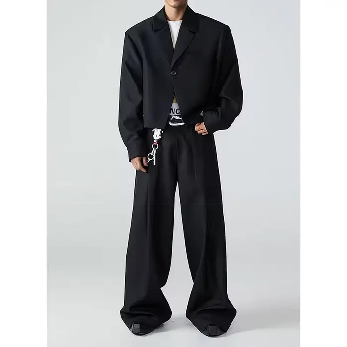 Costumes pour hommes 2 pièces veste pantalon noir simple boutonnage un bouton décontracté affaires S
