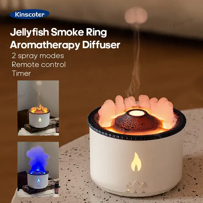 KINSCOTER volcan flamme diffuseur d'arôme méduse anneau de fumée humidificateur d'air 360ml aromathé
