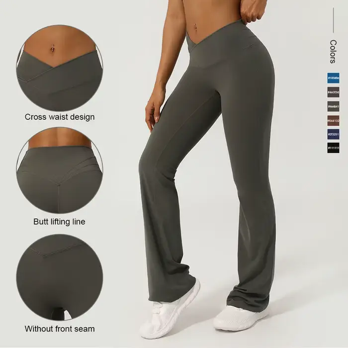 Pantalon évasé de Fitness croisé en V, levage des fesses, taille croisée, Leggings de Sport de Yoga,
