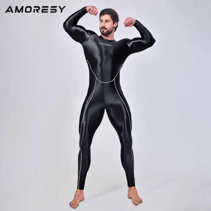 AMORESY-Combinaison de batterie lisse pour homme, combinaison de course à pied, catsuit de fitness, 