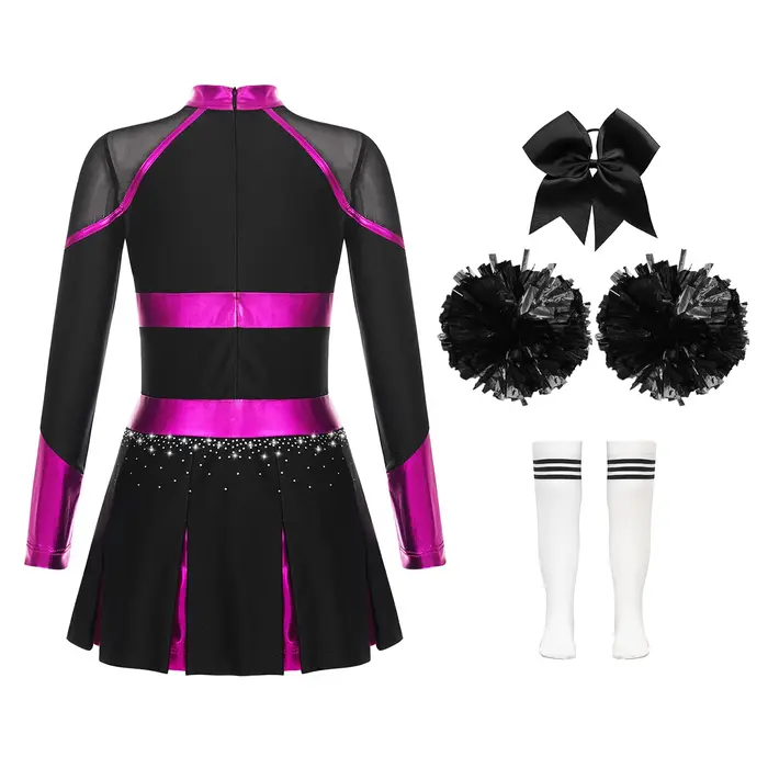 Costume de Cheer Leader pour filles, uniforme de pom-pom girl d'Halloween, tenue d'écolière, robe à 