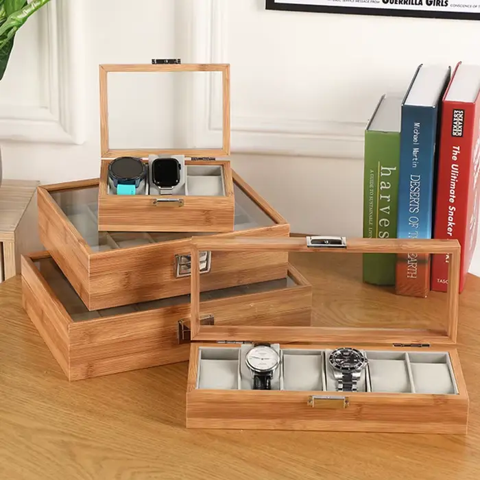 Boîte de rangement de montre en bois vintage moderne pour conservation et exposition de montres-bracelets et accessoires horlogers occasions spéciales