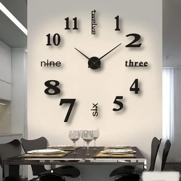Affiche numérique 3D de grande taille sans son, 90 à 120cm, décoration de la maison, horloge murale 