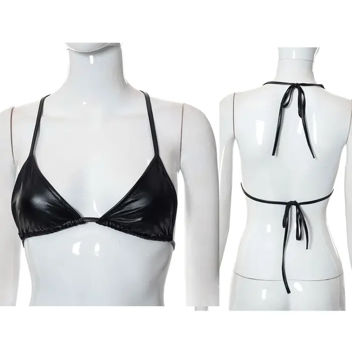 Une pièce couleur noire souple PU haut femmes noué maillot bain pour maillots bain maillots