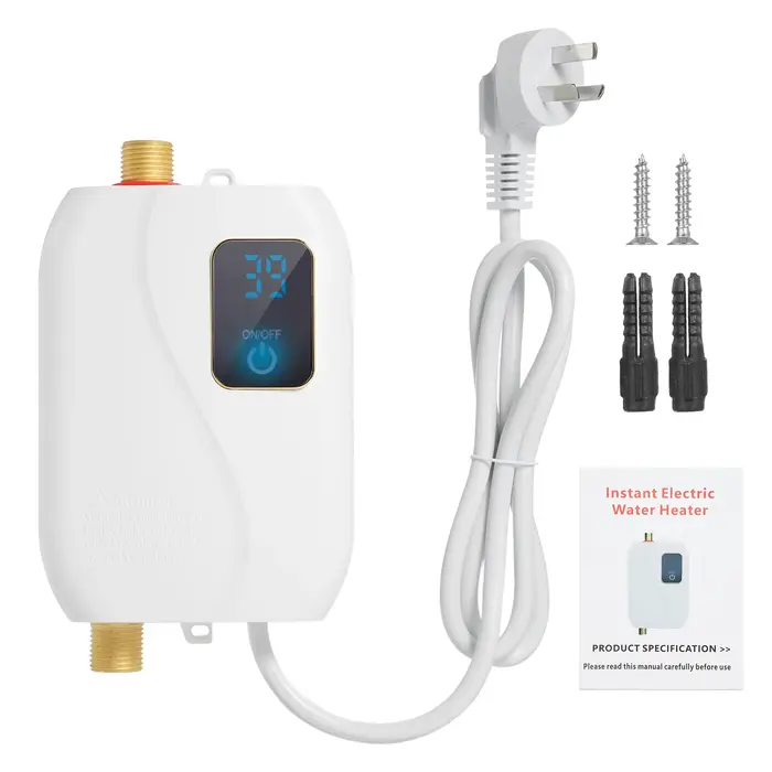 Chauffe-eau instantané 220V 3500W blanc Mini chauffe-eau électrique sans réservoir avec écran LCD po