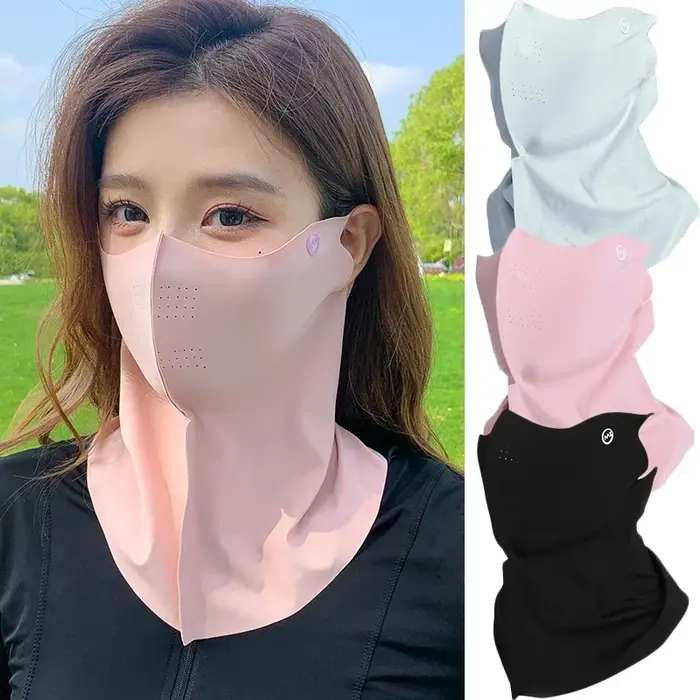 Femmes été Protection UV cou écharpe glace soie masque facial couverture extérieure enveloppement co